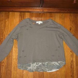 Green Camo Ripped Sweater Top